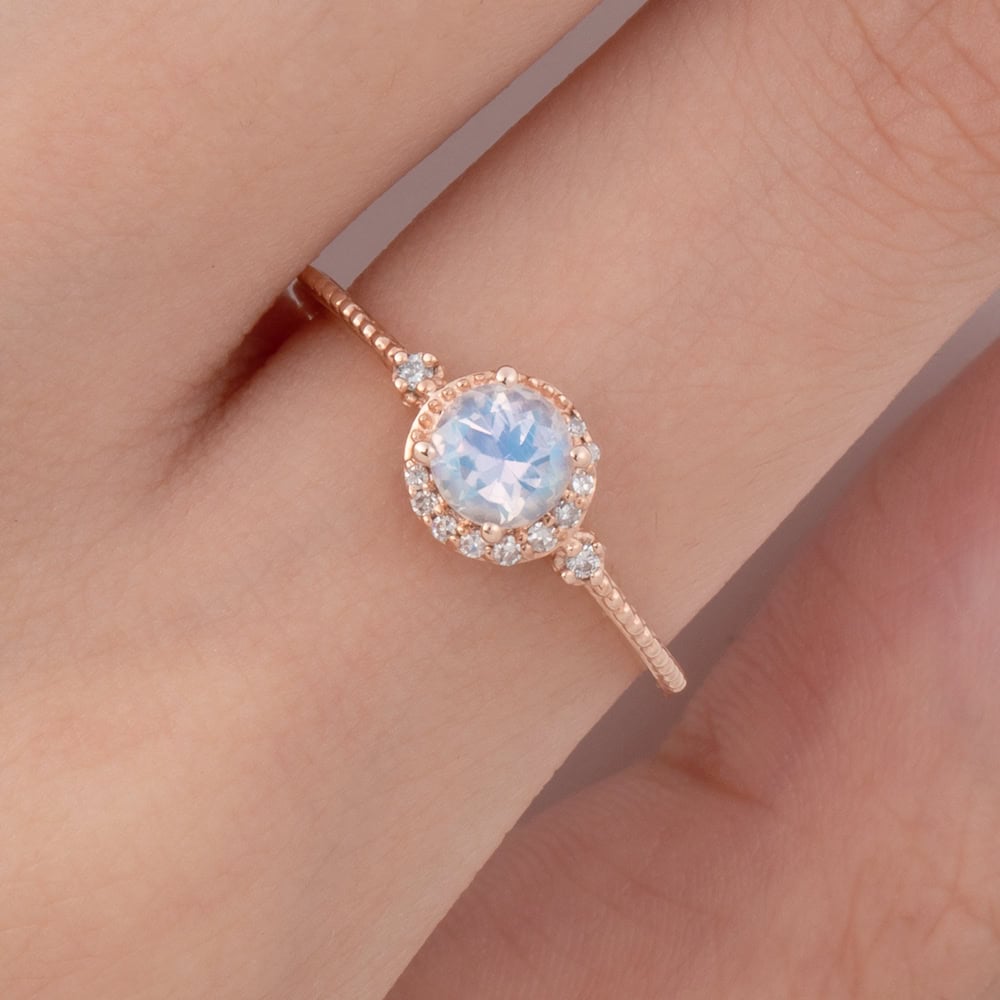 Half Moon Halo Moonstone Ring - Aaliyah - Image 4