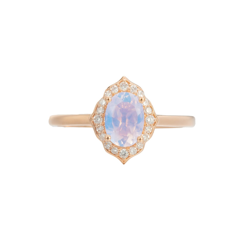 Mini Floral Moonstone Engagement Ring - Cora