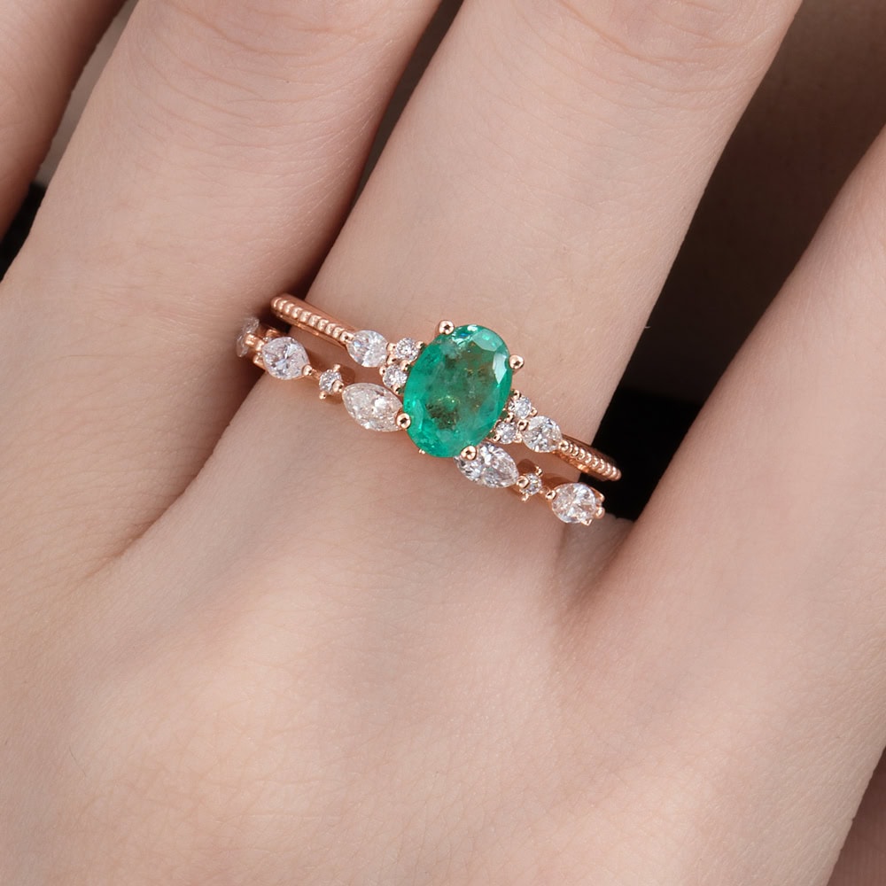 Oval Cut Emerald Diamond Engagement Ring - Cloris - Image 5