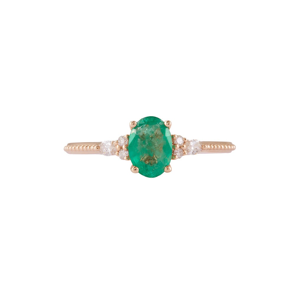 Oval Cut Emerald Diamond Engagement Ring - Cloris