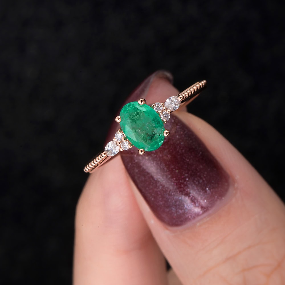 Oval Cut Emerald Diamond Engagement Ring - Cloris - Image 3