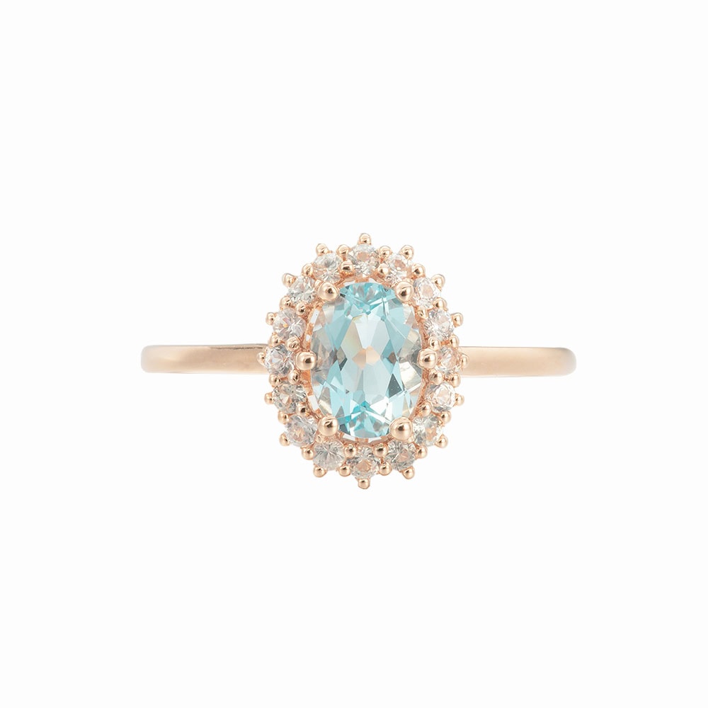 Oval Cut Halo Aquamarine Ring - Monroe
