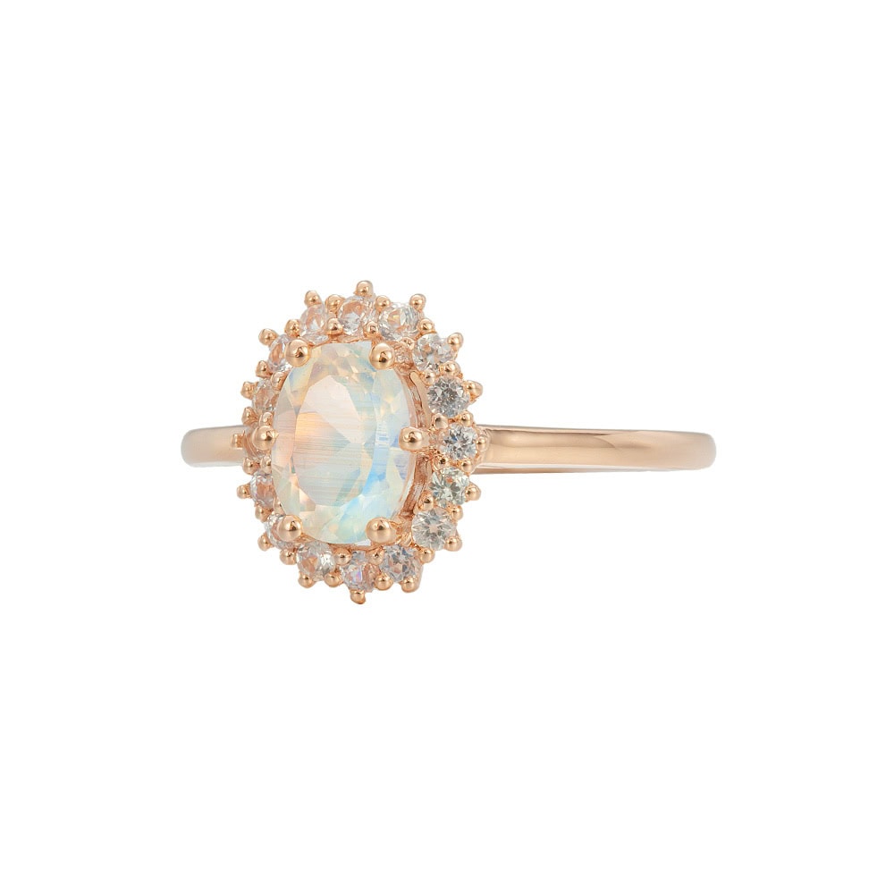 Oval Cut Halo Moonstone Ring - Alma - Image 3