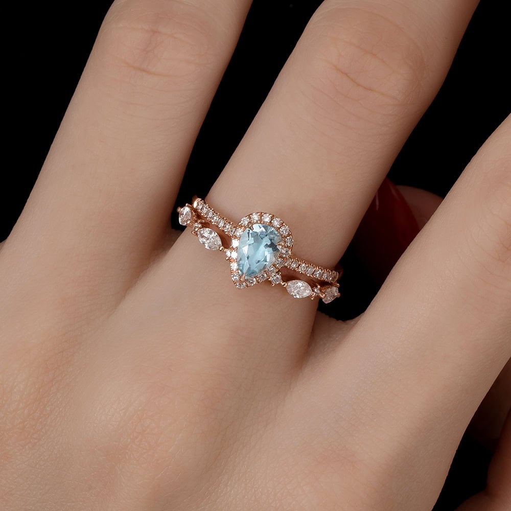 Pearcut Halo Aquamarine Ring – Astrid - Image 7
