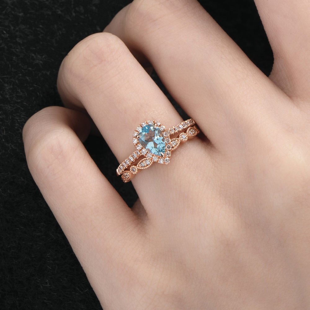 Pearcut Halo Aquamarine Ring – Astrid - Image 6