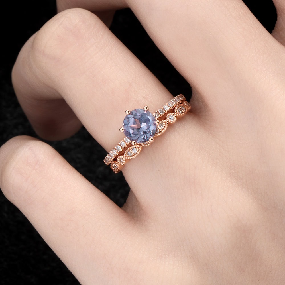 Round Cut Alexandrite Engagement Ring - Addison - Image 4