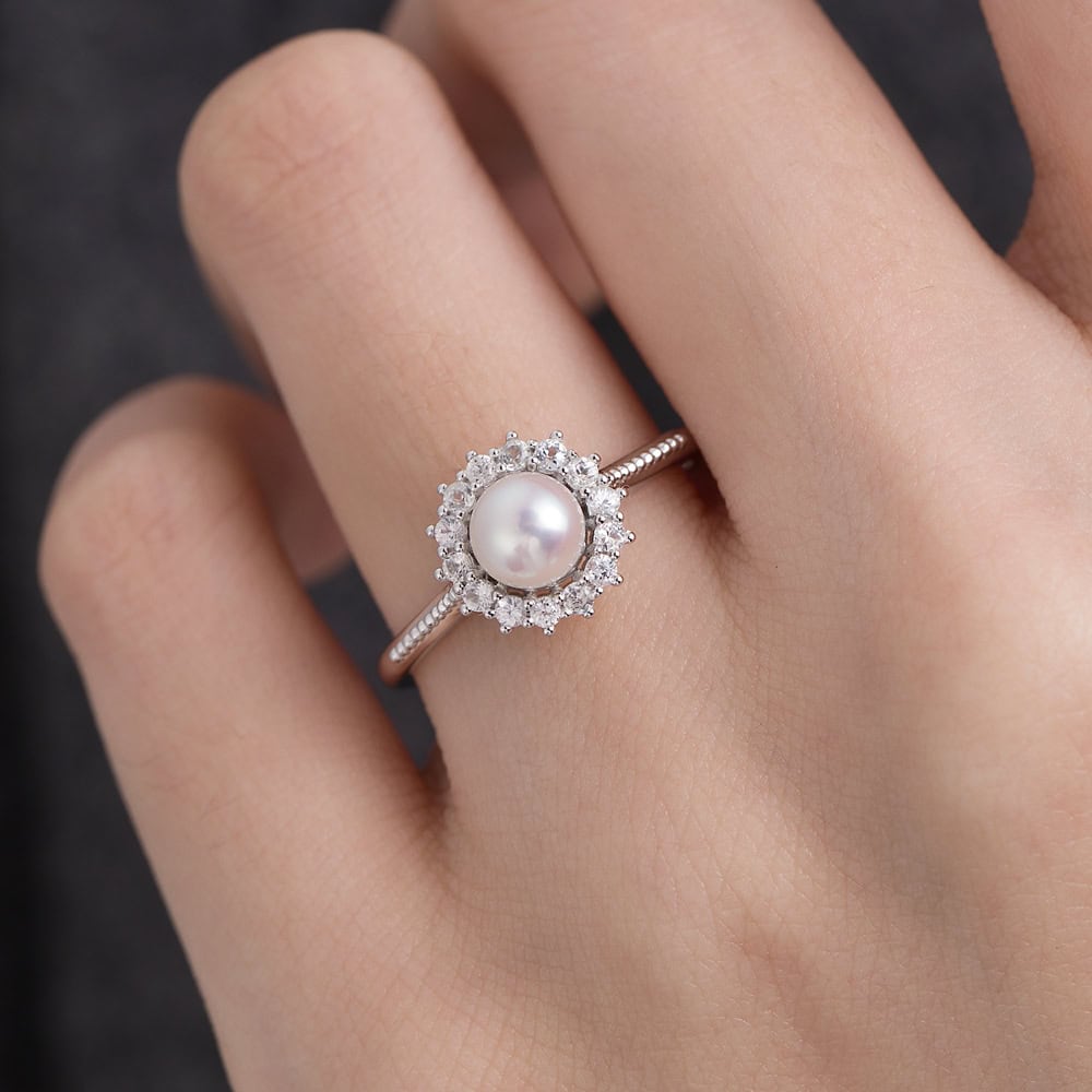 Akoya Pearl Halo Ring - Yua - Image 3