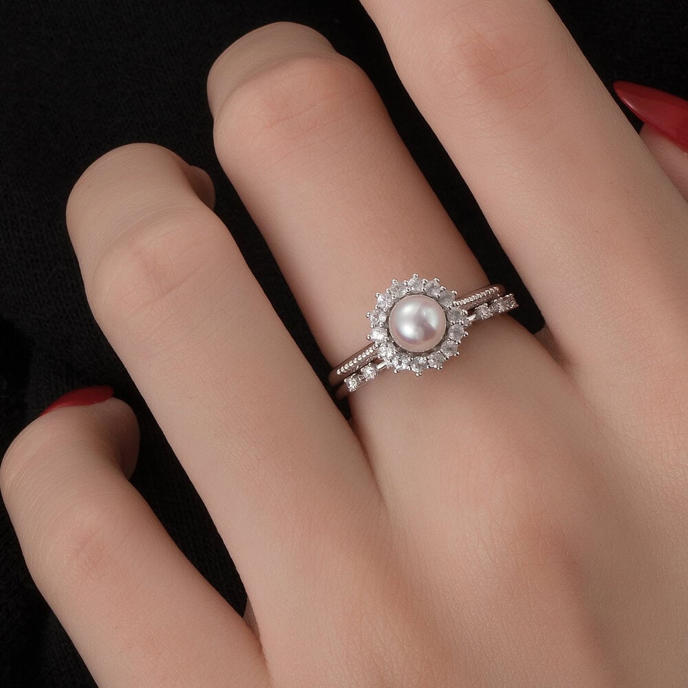 Akoya Pearl Halo Ring - Yua - Image 6