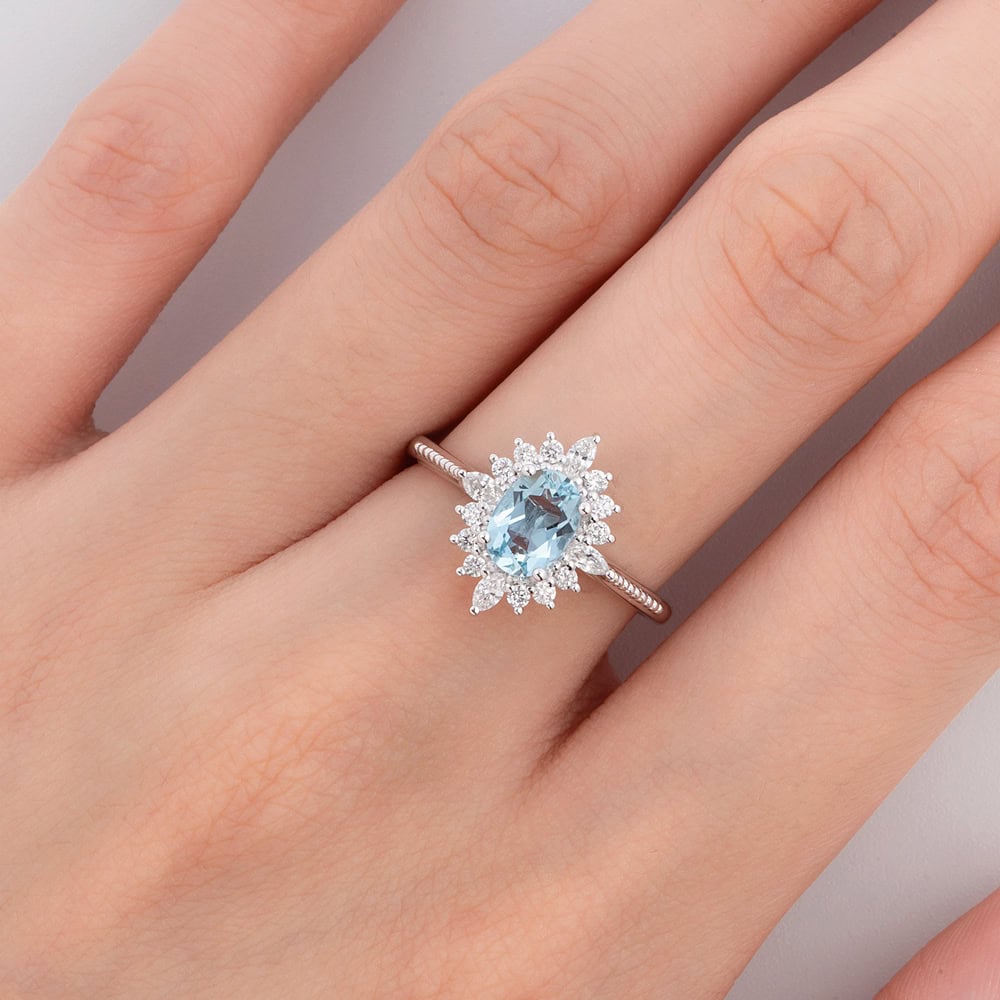 Art Deco Oval Aquamarine Ring - Marcelline - Image 4