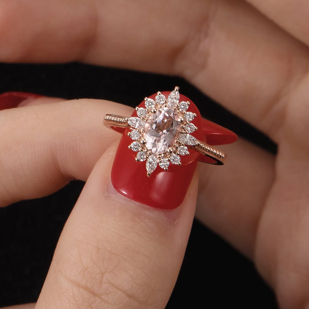Art Deco Oval Morganite Ring - Louise - Image 3