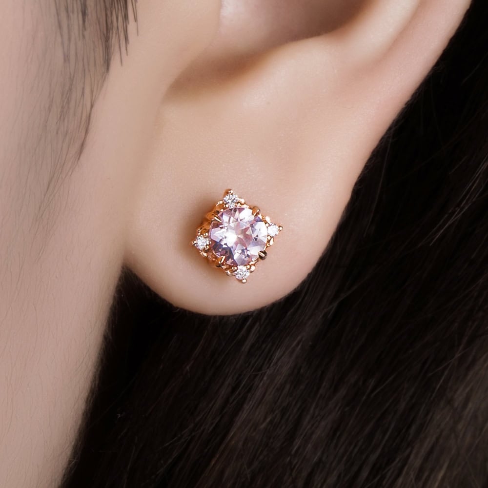 Diamond Morganite Stud Earrings - Nicole - Image 2