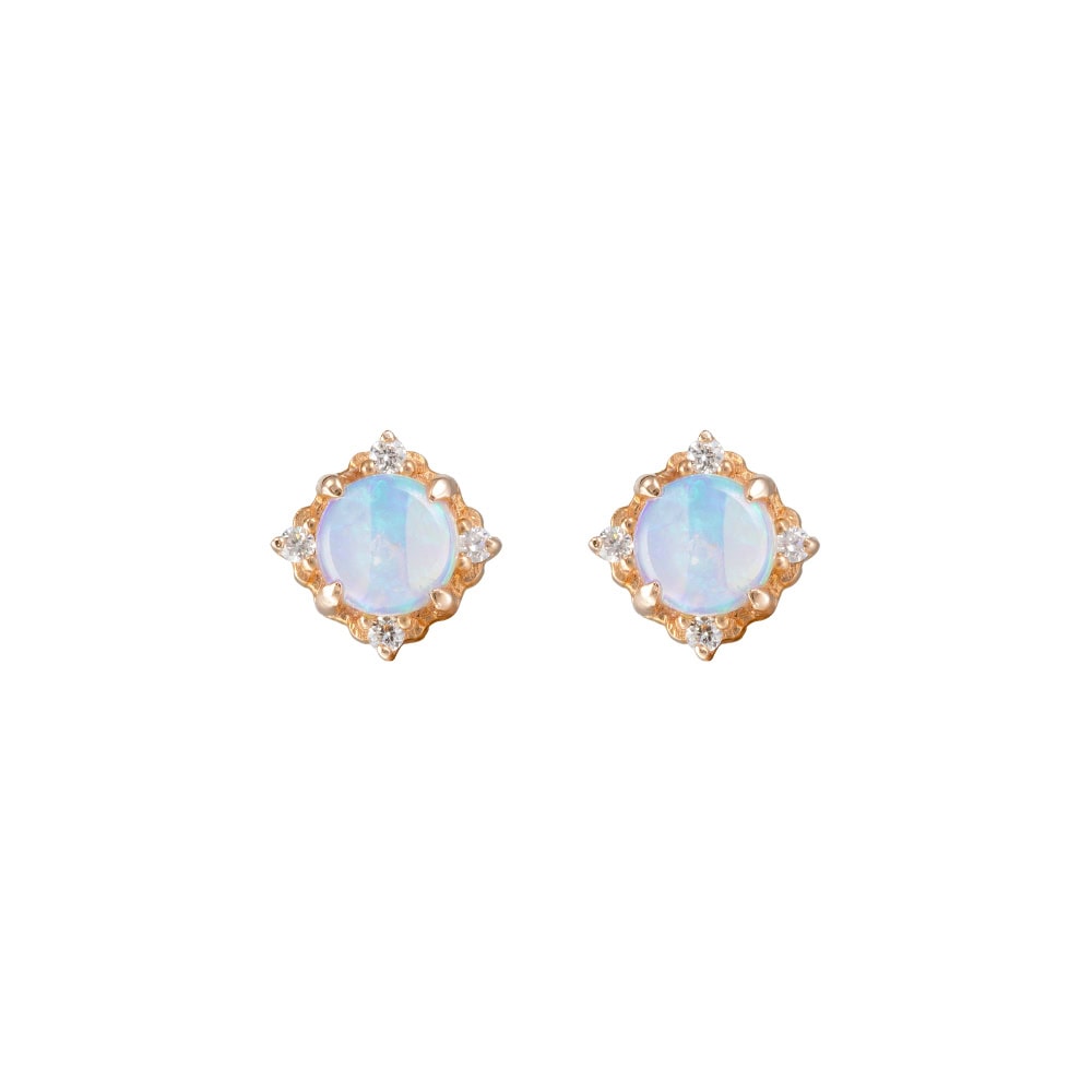 Diamond Opal Stud Earrings - Cecile