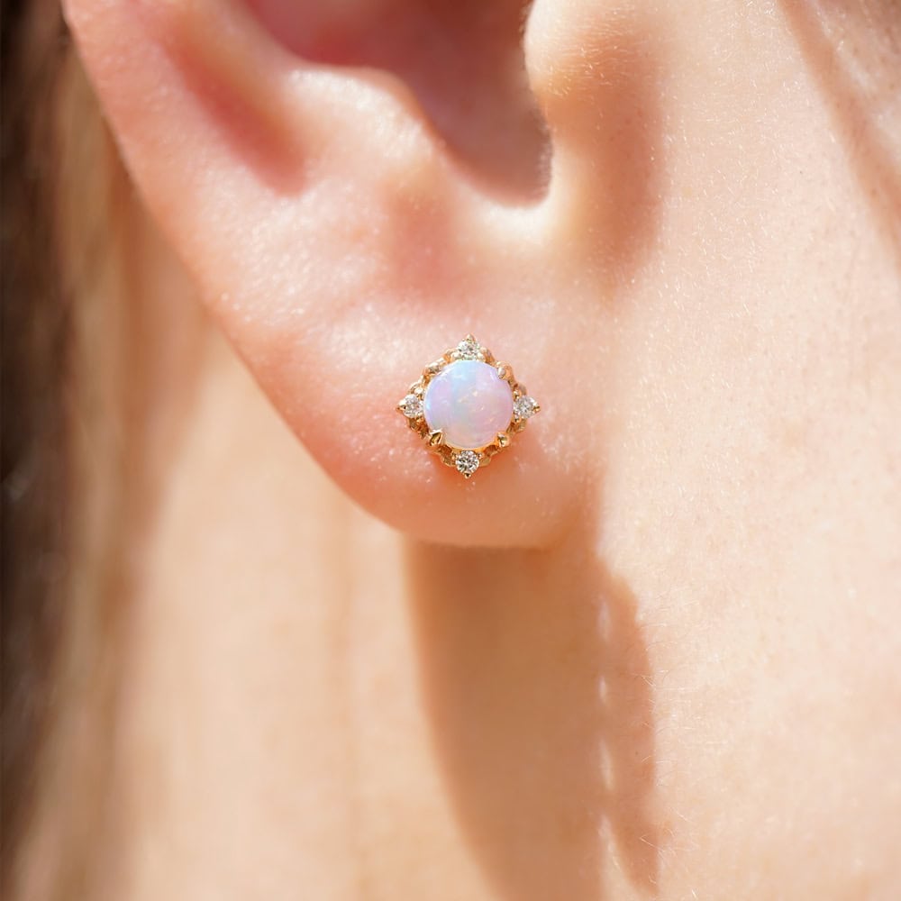 Diamond Opal Stud Earrings - Cecile - Image 3