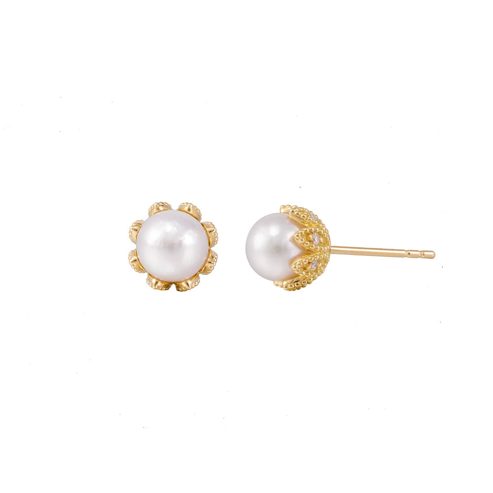 Diamond Pearl Stud Earrings - Aki - Image 2