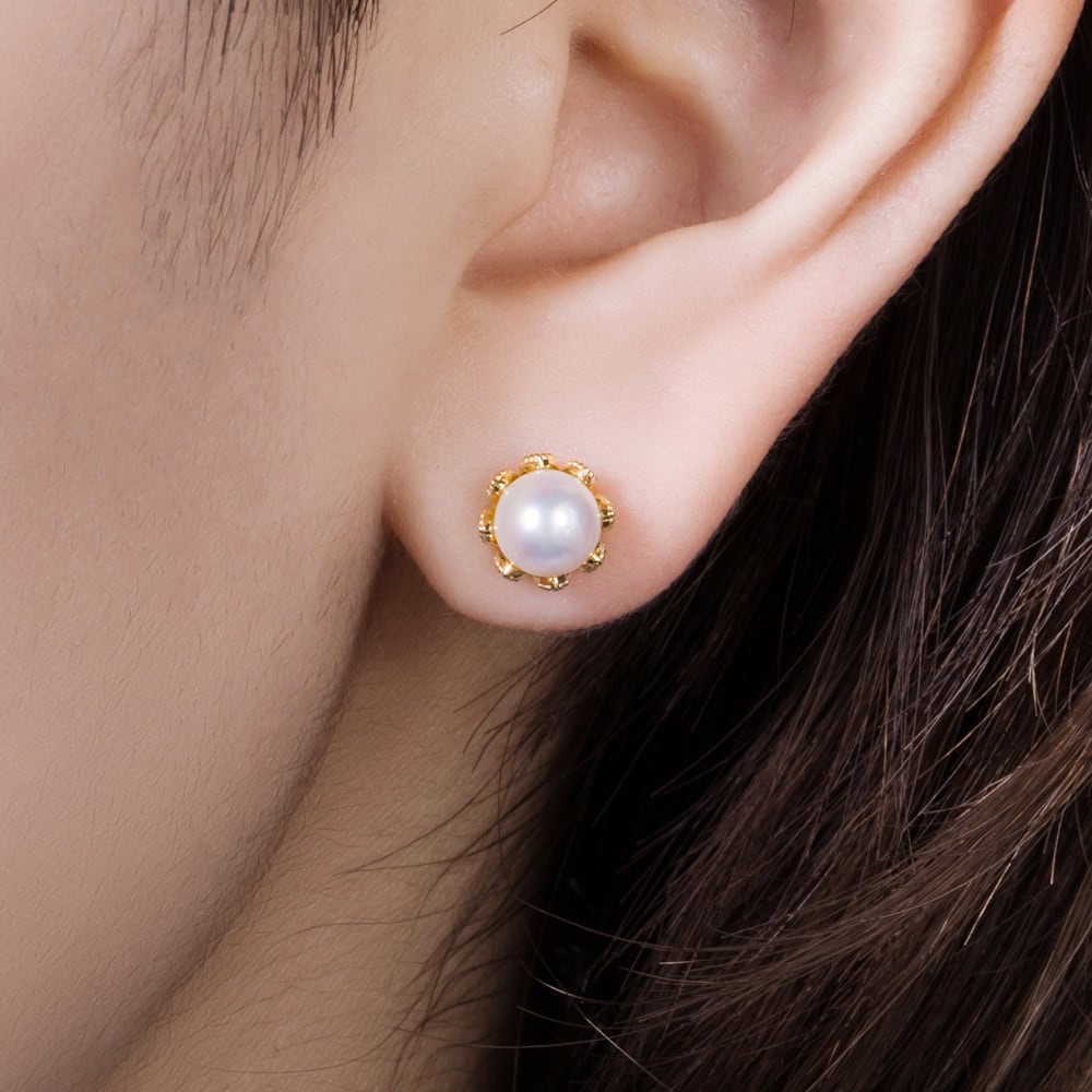 Diamond Pearl Stud Earrings - Aki - Image 3