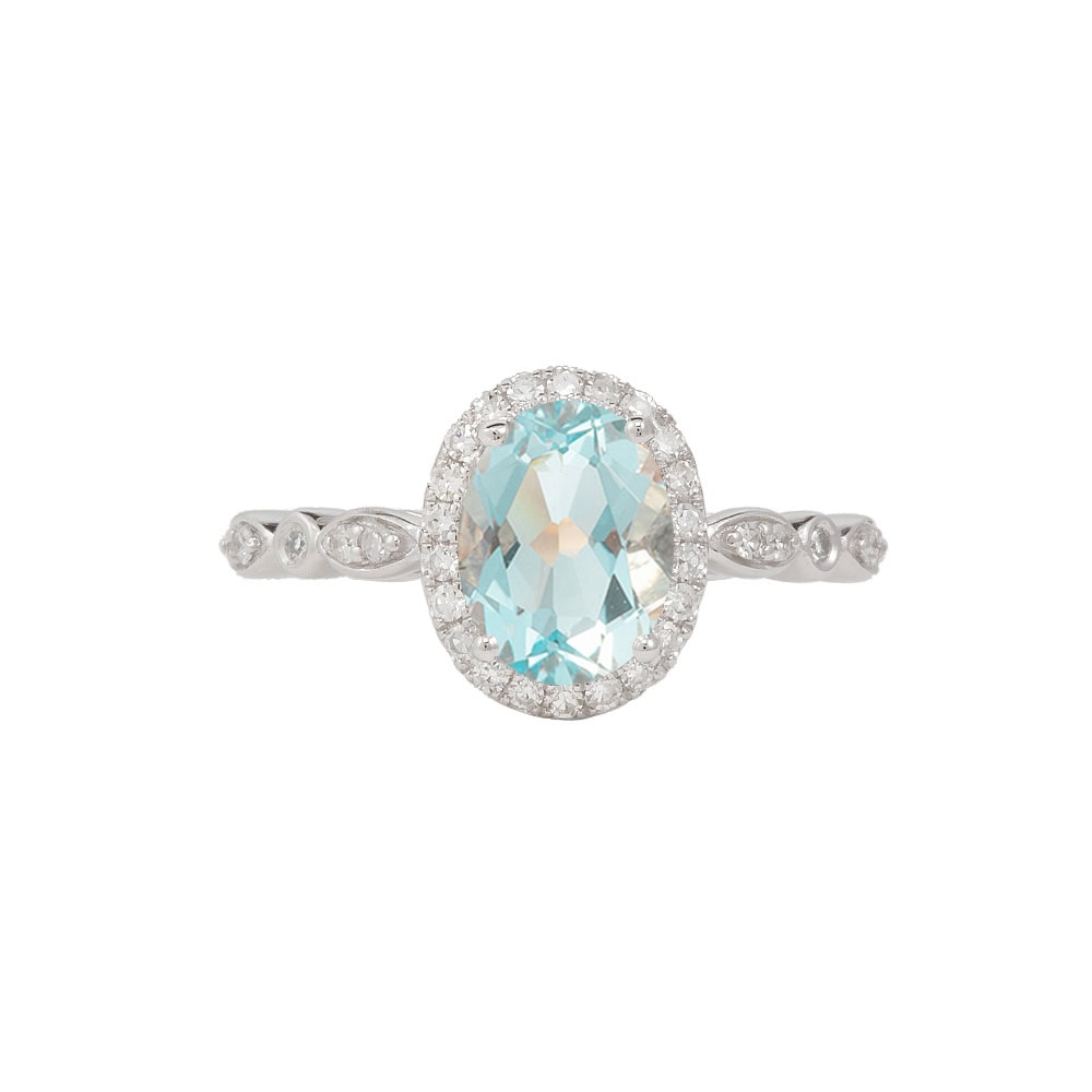 Oval Cut Aquamarine Halo Ring - Hali