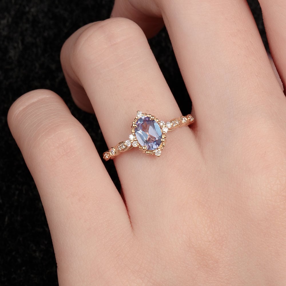Oval Cut Vintage Alexandrite Ring - Scarlett - Image 2