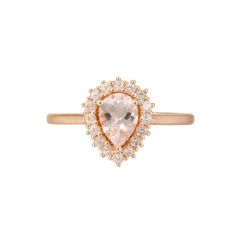 Pear Cut Morganite Halo Ring - Jeanne