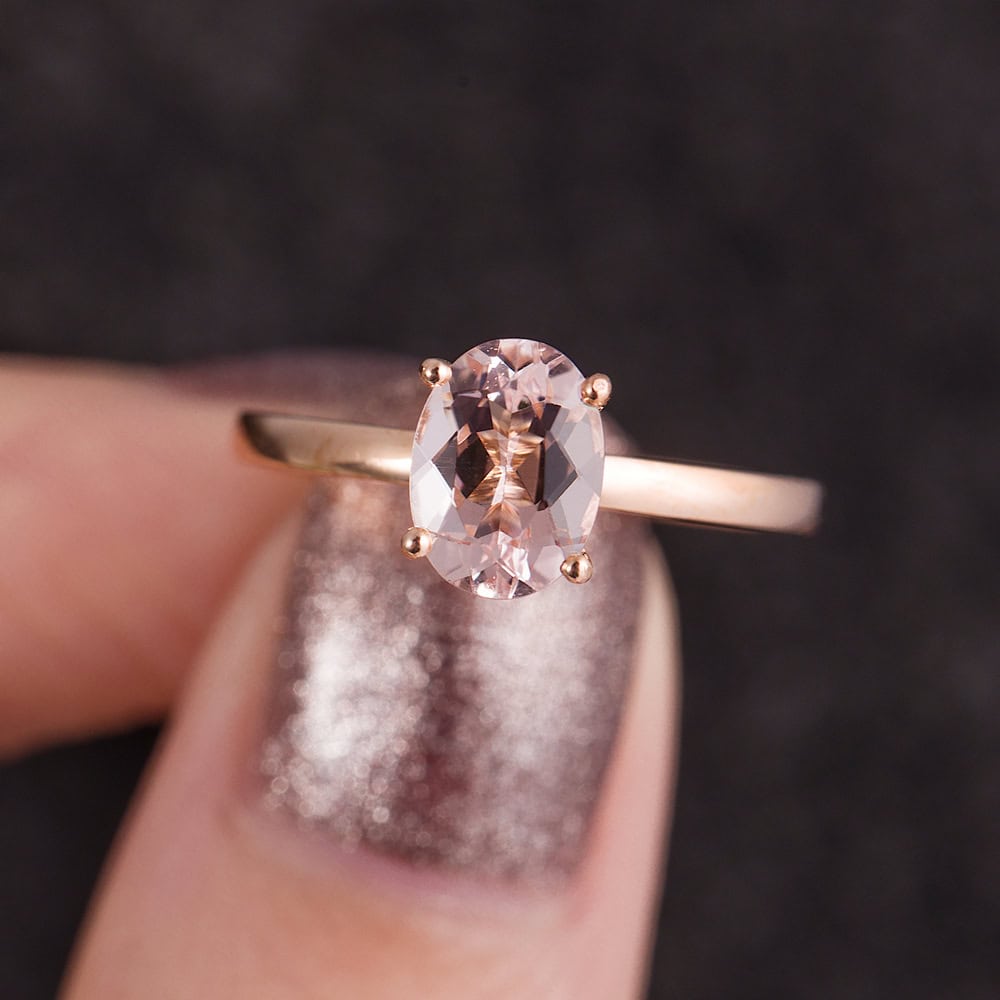 Solitaire Oval Morganite Ring - Ida - Image 4