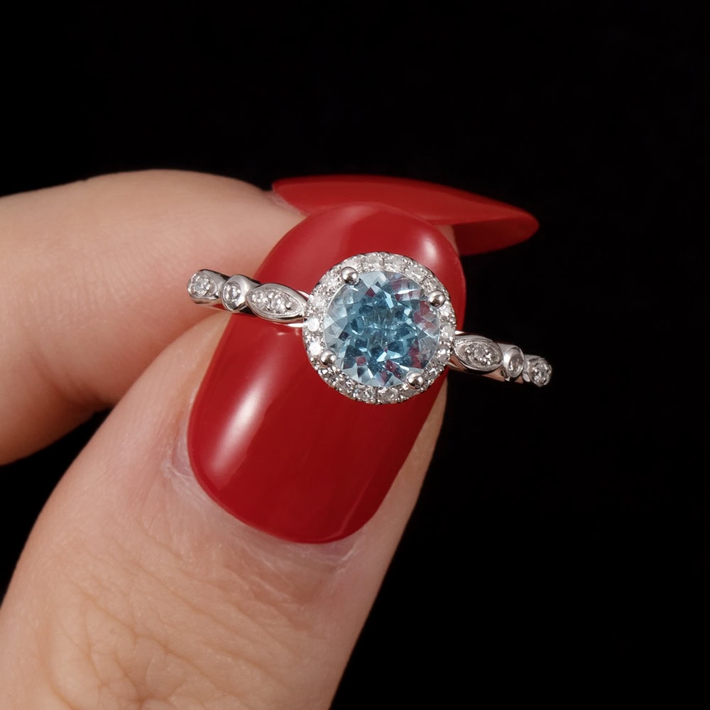Vintage Aquamarine Halo Ring – Morgan - Image 5