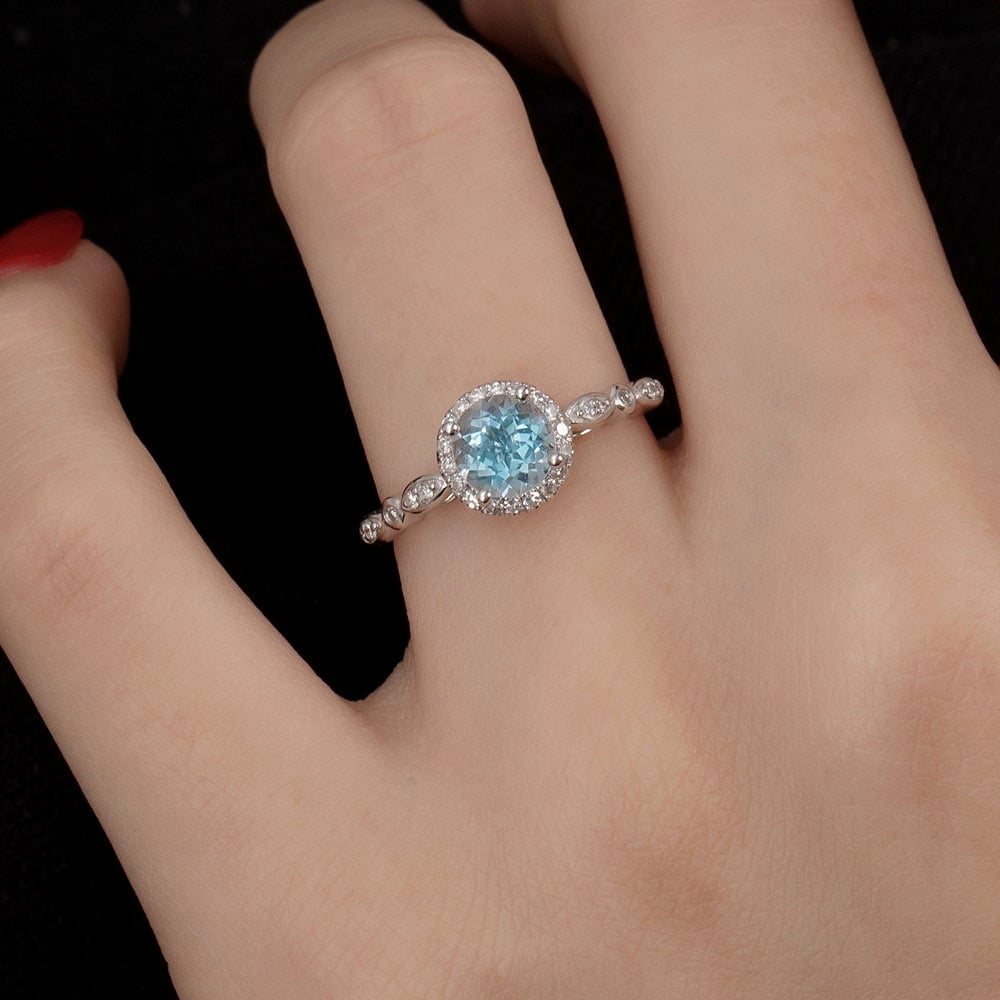 Vintage Aquamarine Halo Ring – Morgan - Image 4