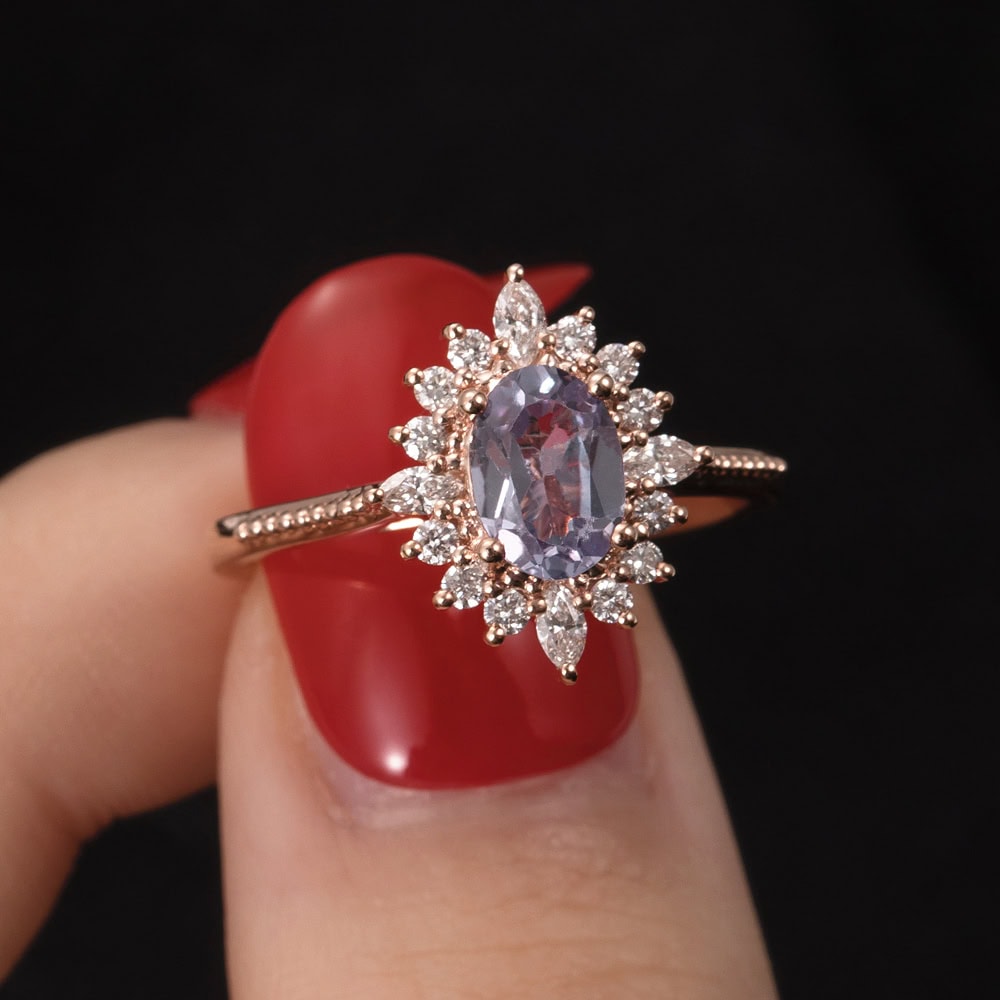Art Deco Oval Alexandrite Ring - Stella - Image 4