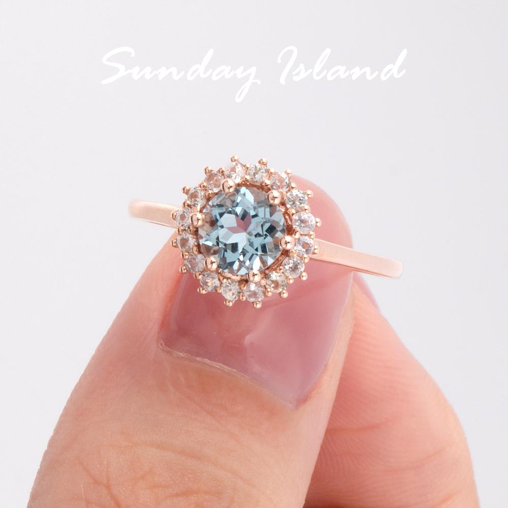 Halo Aquamarine Engagement Ring – March - Image 5