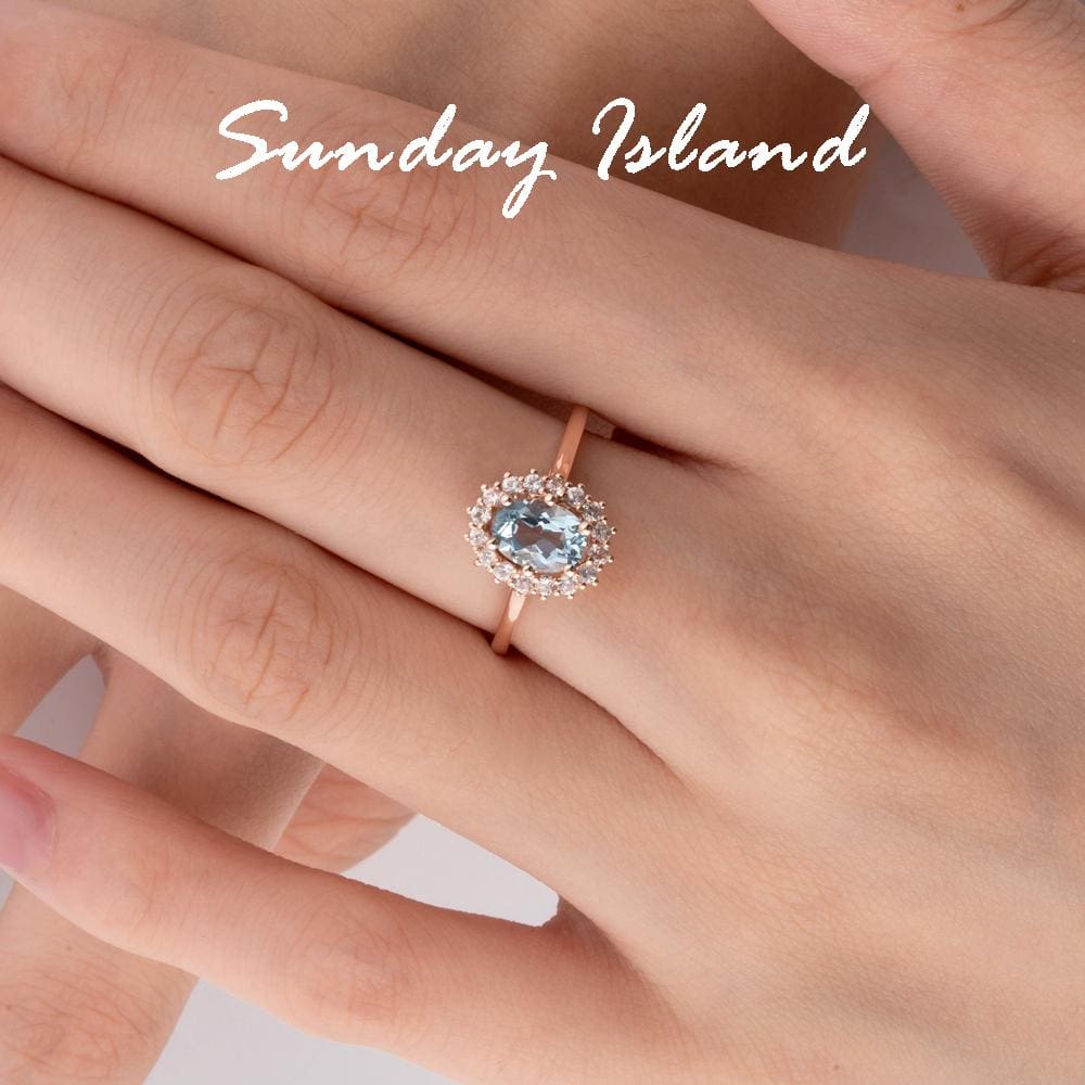 Oval Cut Halo Aquamarine Ring - Monroe - Image 6
