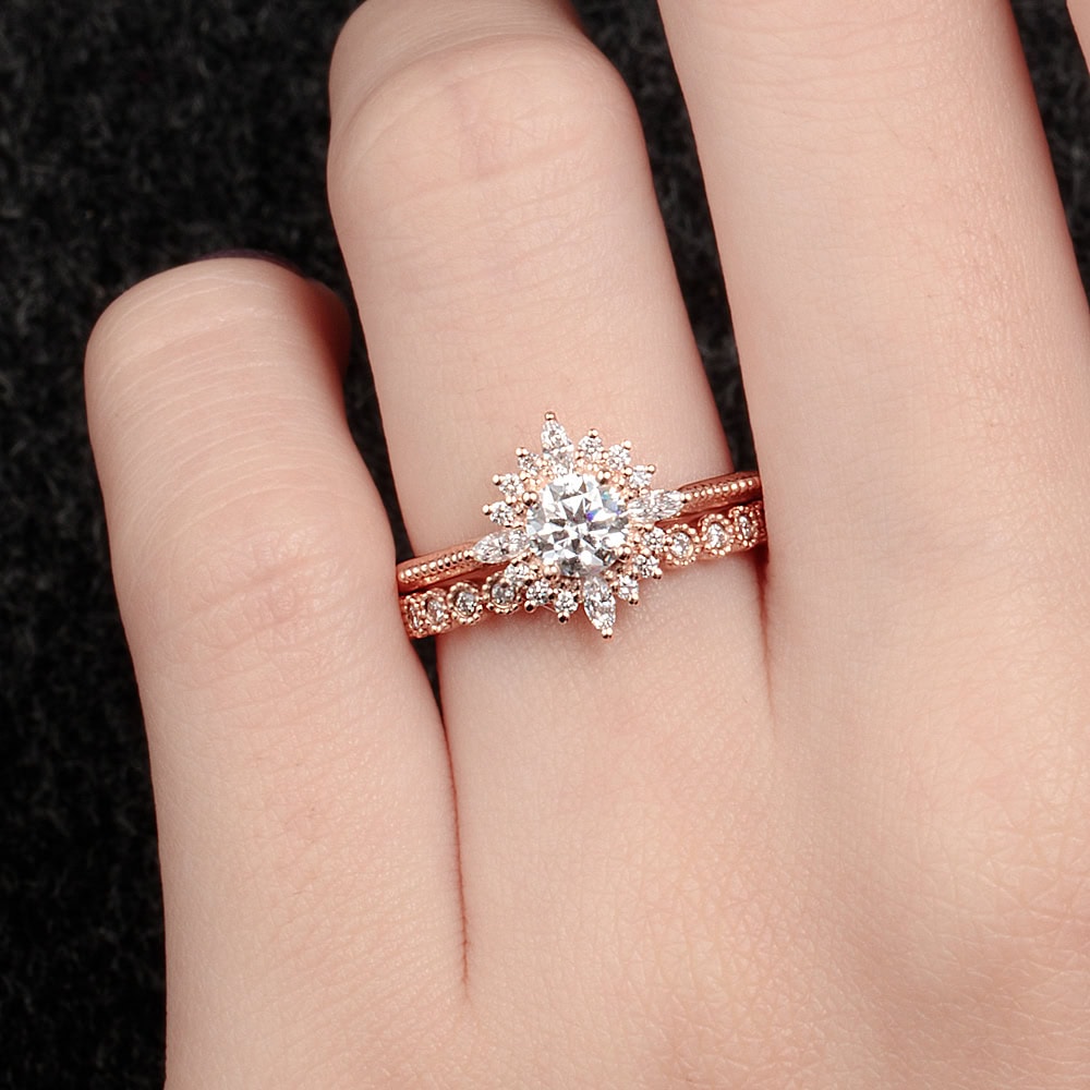 Art Deco Round Moissanite Ring – Miranda - Image 4
