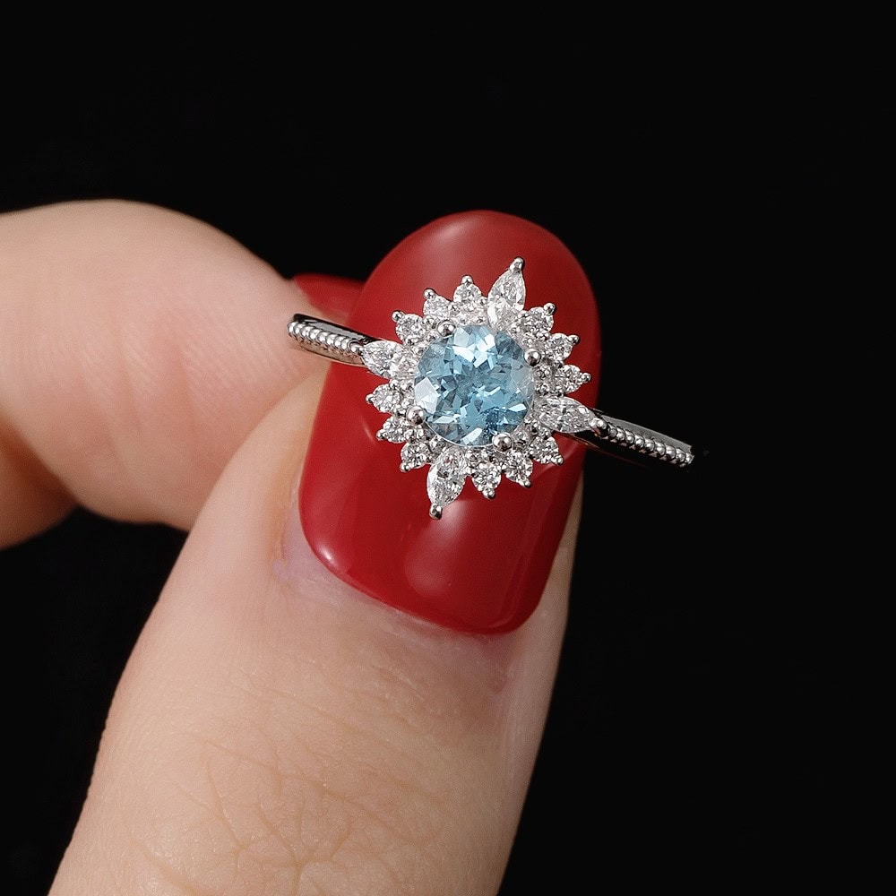 Art Deco Round Aquamarine Ring – Rosemary - Image 3