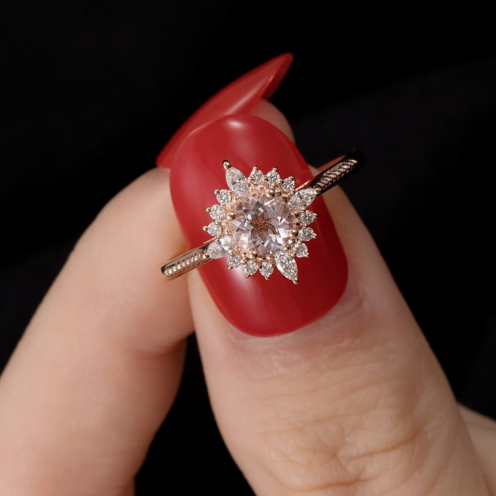 Art Deco Round Morganite Ring – Priscilla - Image 3