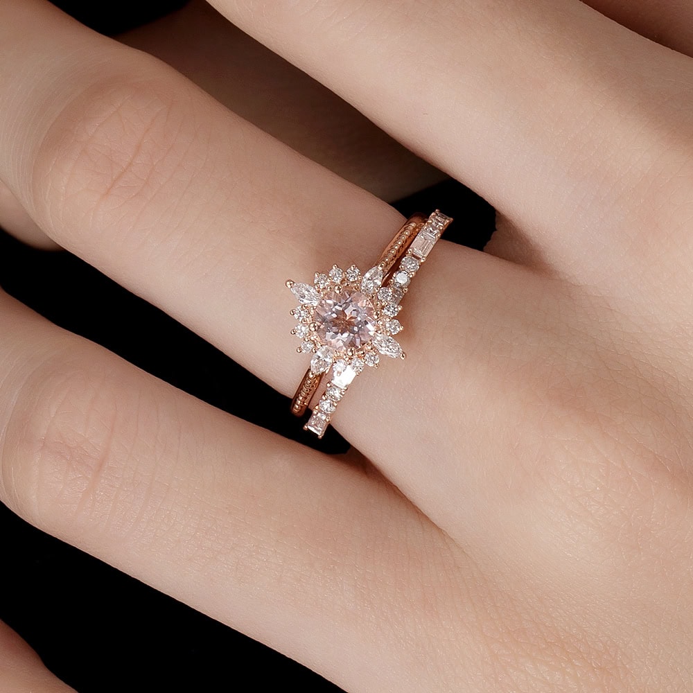 Art Deco Round Morganite Ring – Priscilla - Image 7