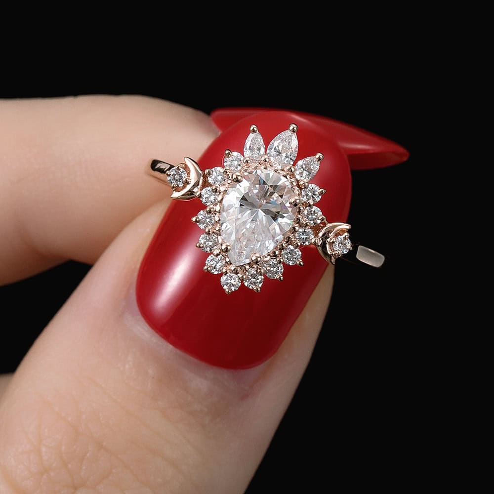 Crescent Moon Art Deco Moissanite Ring - Riley - Image 3