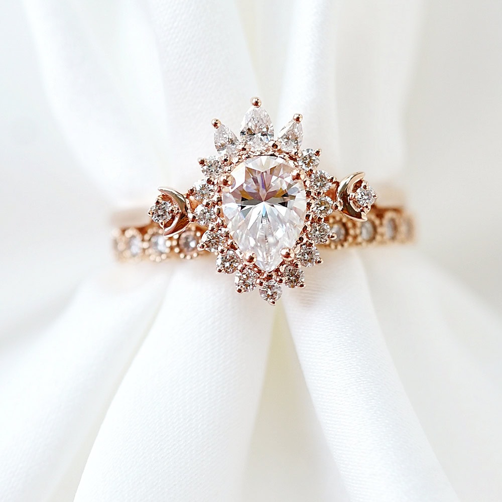 Crescent Moon Art Deco Moissanite Ring - Riley - Image 10