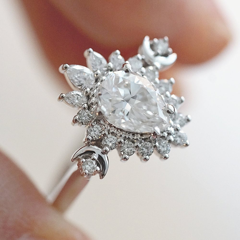 Crescent Moon Art Deco Moissanite Ring - Riley - Image 5