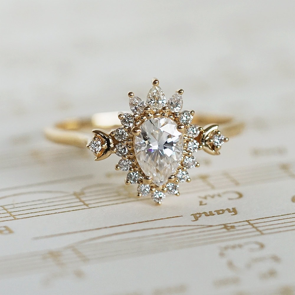 Crescent Moon Art Deco Moissanite Ring - Riley - Image 8