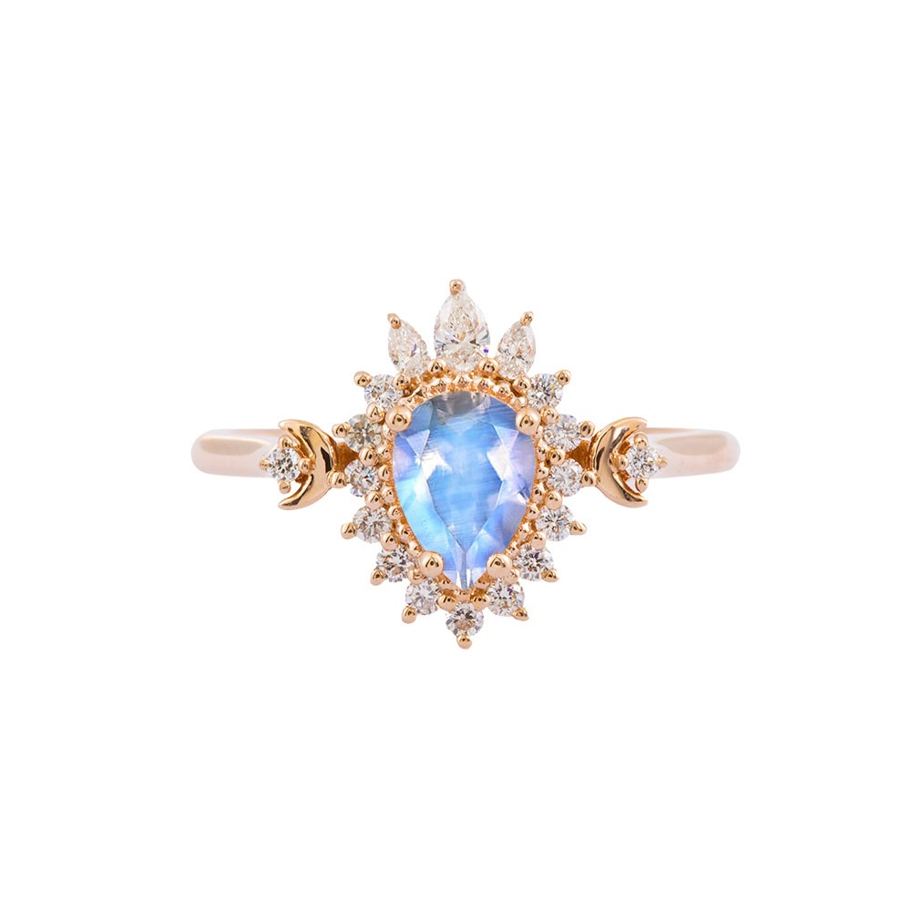 Crescent Moon Art Deco Moonstone Ring - Eden