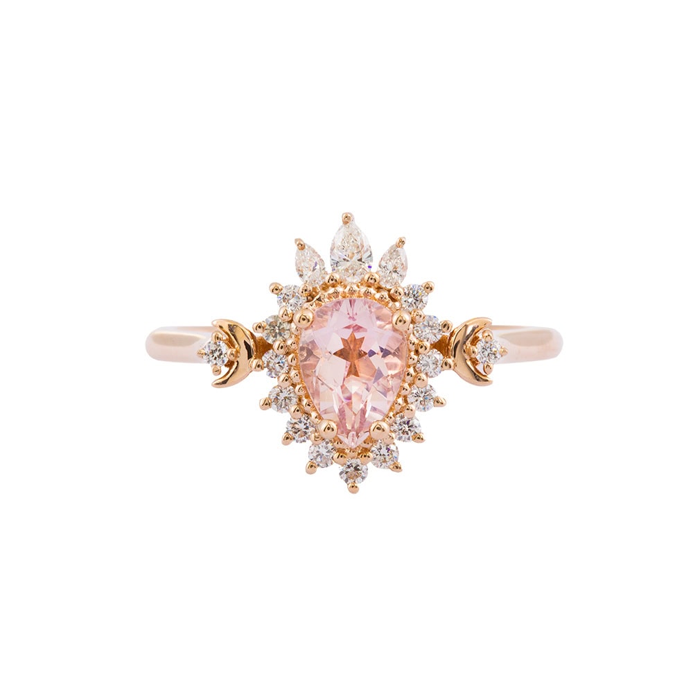 Crescent Moon Art Deco Morganite Ring - Serenity