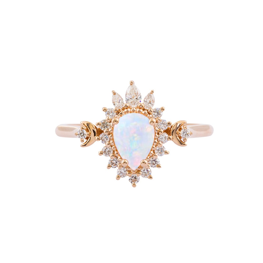 Crescent Moon Art Deco Opal Ring - Rosé