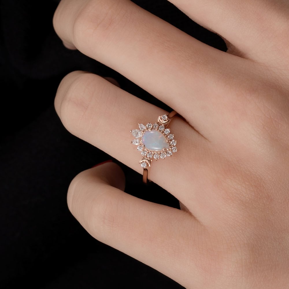 Crescent Moon Art Deco Opal Ring - Rosé - Image 4