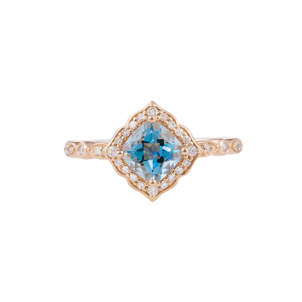 Cushion Cut Aquamarine Engagement Ring - Clover