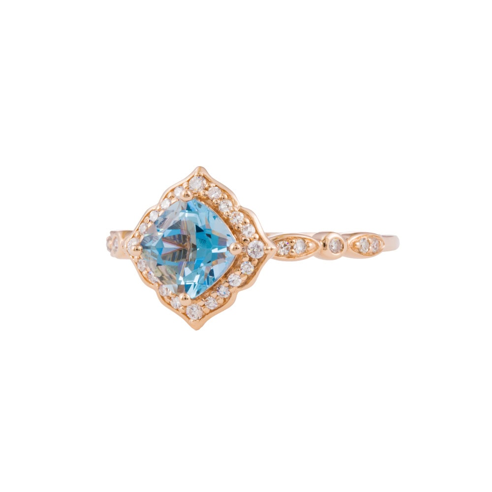 Cushion Cut Aquamarine Engagement Ring - Clover - Image 2
