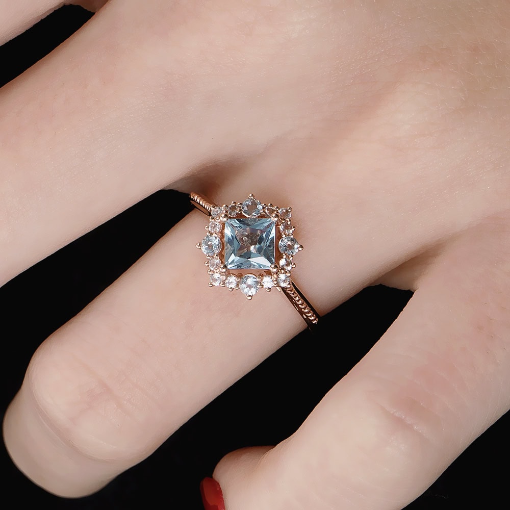 Square Princess Cut Aquamarine Ring - Kate - Image 4