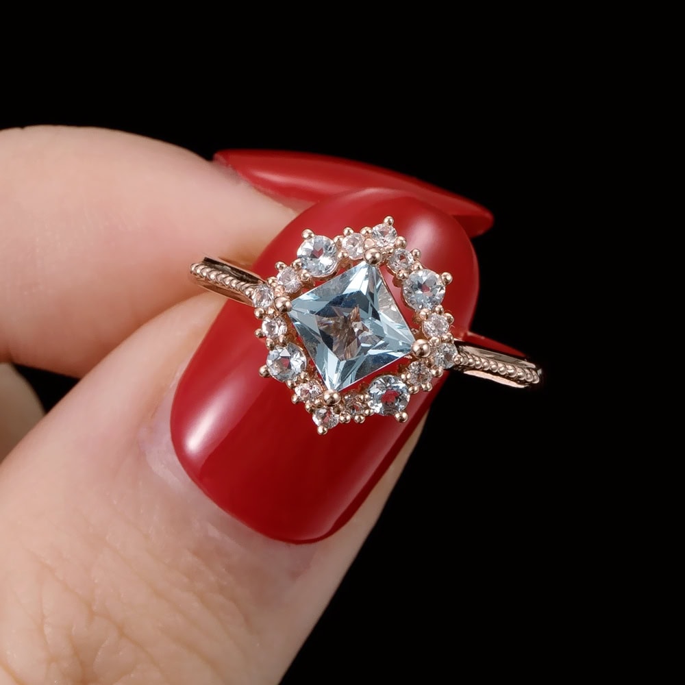 Square Princess Cut Aquamarine Ring - Kate - Image 3