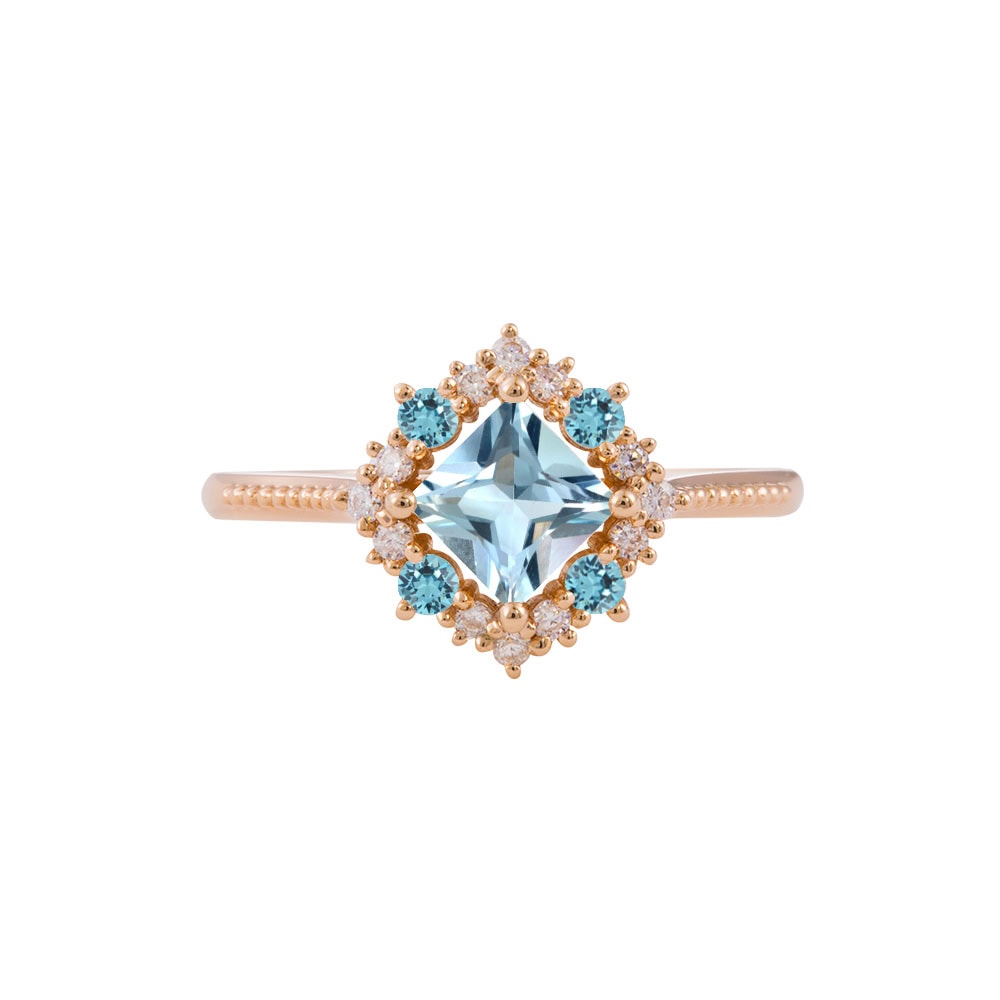 Square Princess Cut Aquamarine Ring - Kate