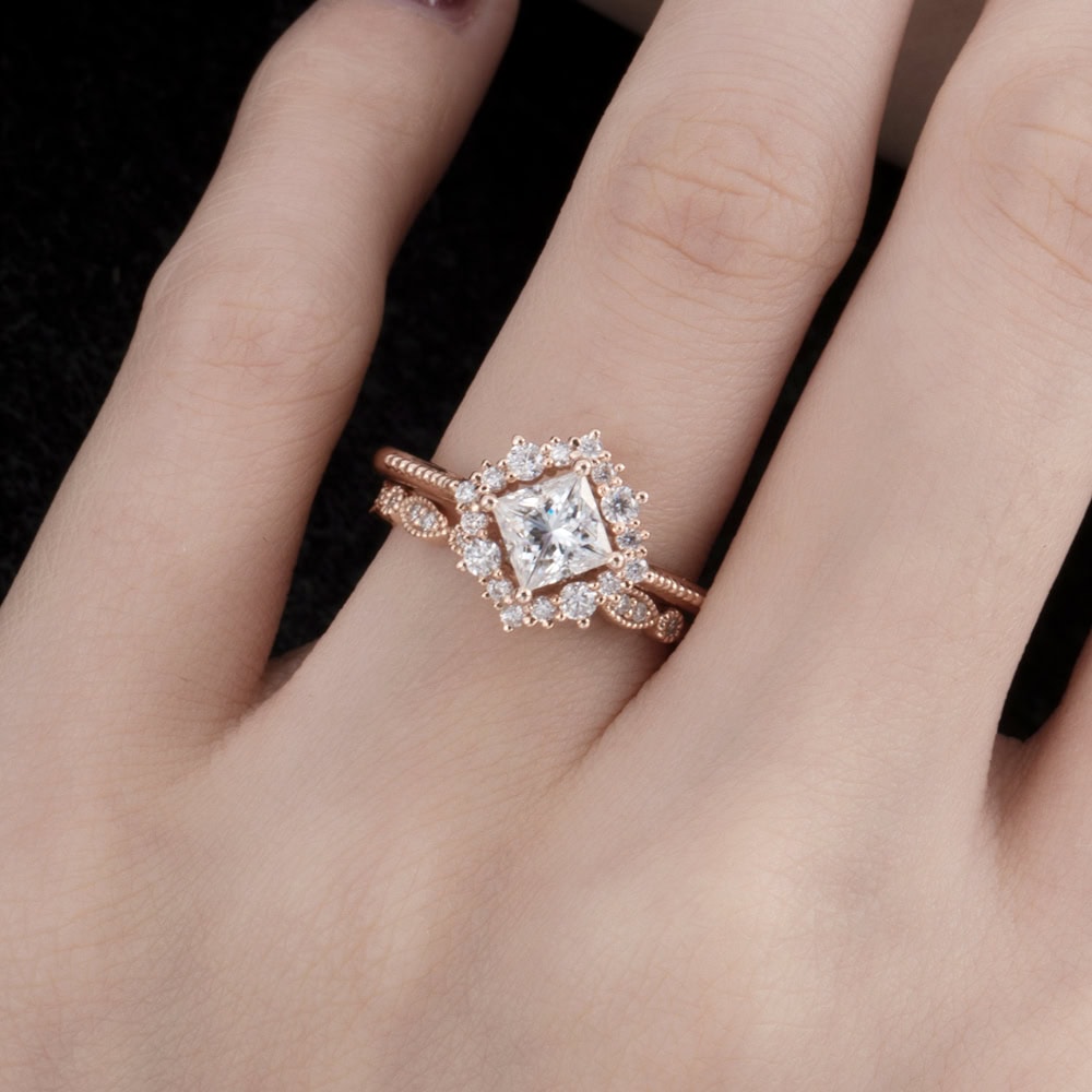 Square Princess Cut Moissanite Ring - Iris - Image 8