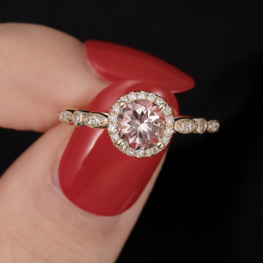 Vintage Morganite Halo Ring – Gisela - Image 3