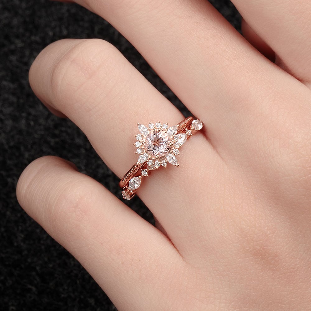 Art Deco Round Morganite Ring – Priscilla - Image 4