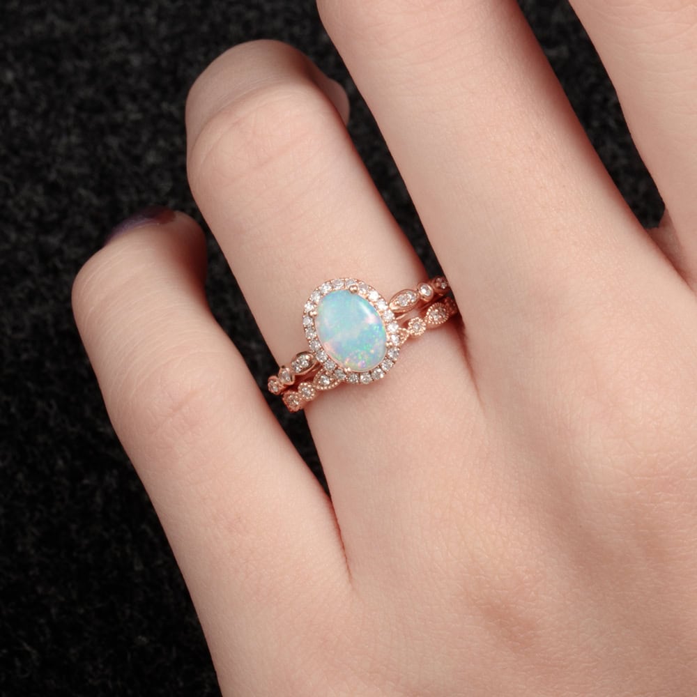 Oval Cut Australian Opal Halo Ring - Juliana - Image 5
