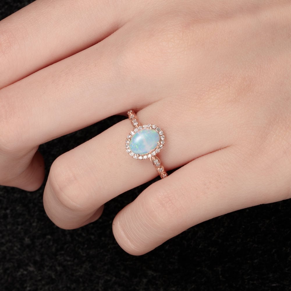 Oval Cut Australian Opal Halo Ring - Juliana - Image 3